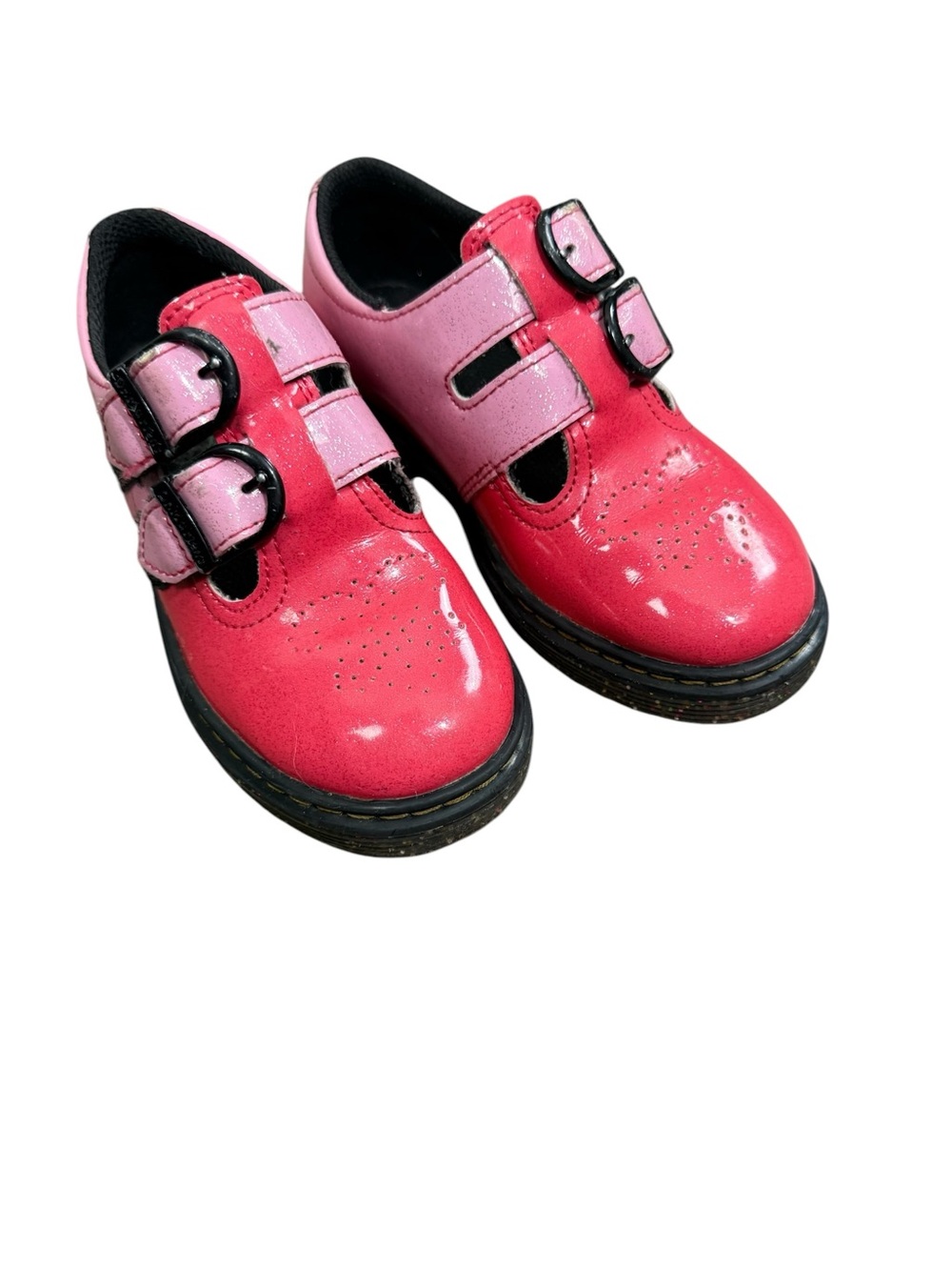 Dr. Martens 8065 Gradient Glitter Mary Jane Shoes in pink Double Buckle